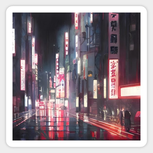 Neo Tokyo - Empty Street - Night Lights Sticker by Trendy-Now